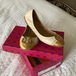 Cream and Gold Tory Burch Ballet shoes 9